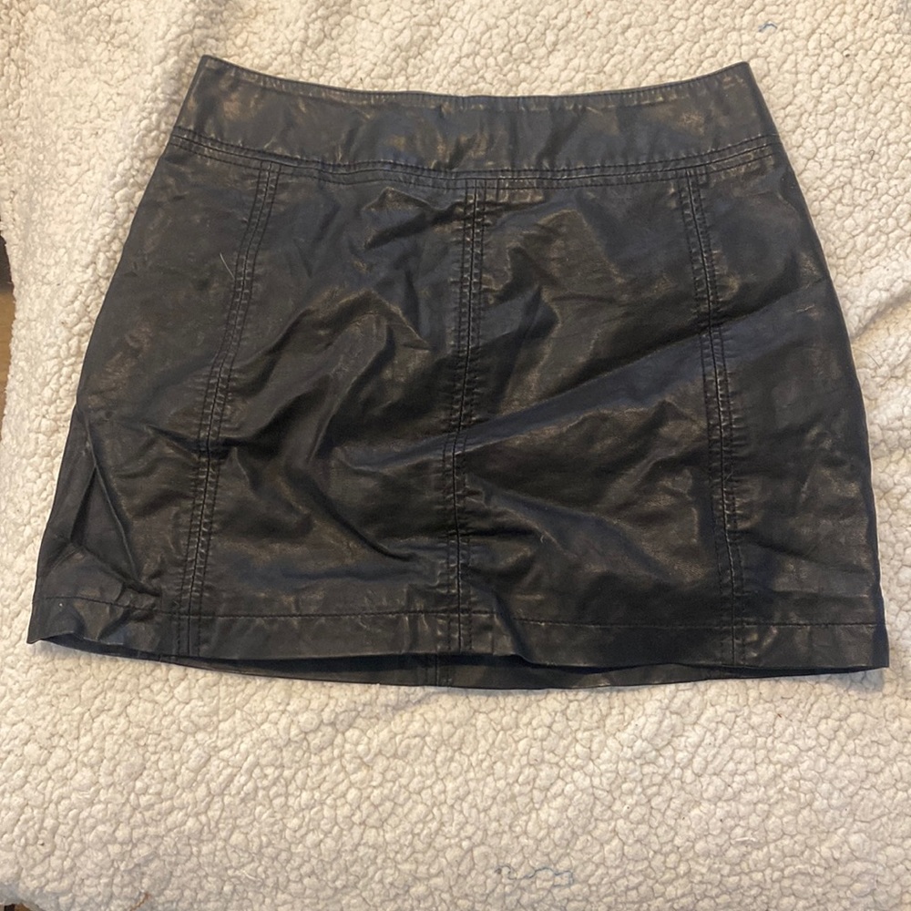 Black leather mini skirt